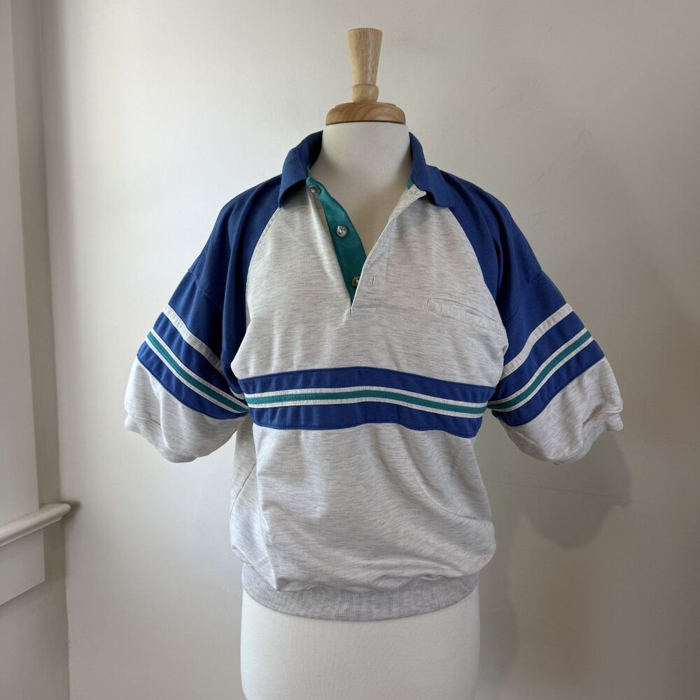 Vintage 90s Grandpa Dad Polo Shirt | Banded Bottom Striped Colorblock Retro Top